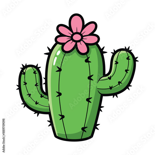 A cartoon cactus with a pink flower on top