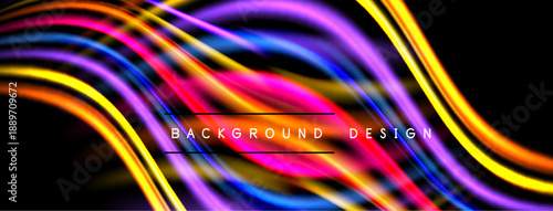 Vibrant abstract lines create flowing, colorful design. Bright neon shades contrast against dark background. Modern aesthetic.