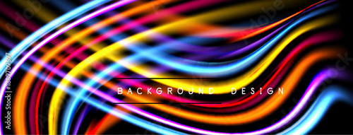 Vibrant flowing lines create dynamic abstract background. Bright colors blend, forming energetic visual texture. Modern design element.