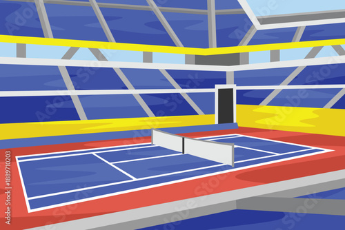 Tennis Ball Field Arena Sport Stadium Stylized Colorful Bright Illustration Vector 