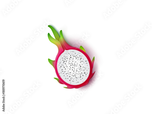 Fresh dragon fruit slice rendered in realistic three dimensional style isolated on transparent background for food design packaging menus and advertising use