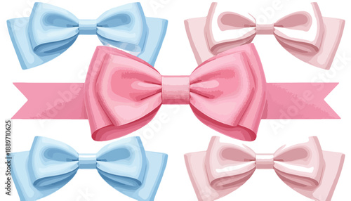 Zestaw różowych i niebieskich kokardek, idealny do dekoracji, prezentów i projektów graficznych.