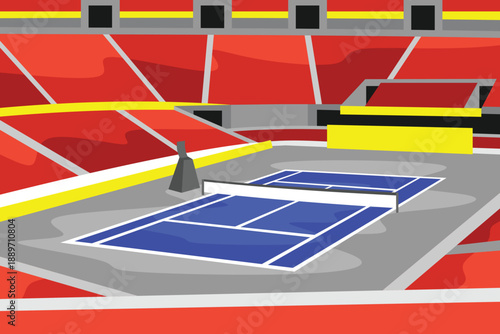 Tennis Ball Field Arena Sport Stadium Stylized Colorful Bright Illustration Vector 