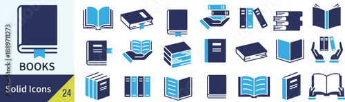 Vector book icons isolated on white background for knowledge and learning, studying, reading and education concept with library, literature and textbook