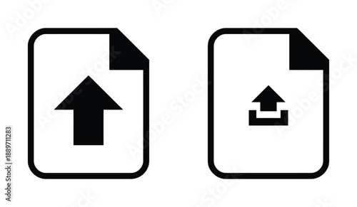 Vector illustration of upload file icon with arrow pointing up in document isolated on white background representing transfer data and submission in simple design style