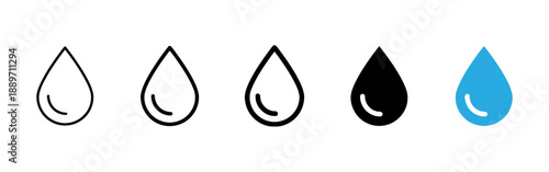 Water drop icon concept as falling raindrop droplet dew condensation symbol nature liquid weather environment element simple graphic design isolated