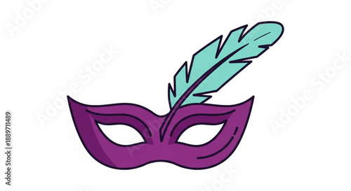 Purple Masquerade Mask with Feather on White Background