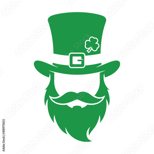 Green leprechaun hat and beard icon for st patricks day