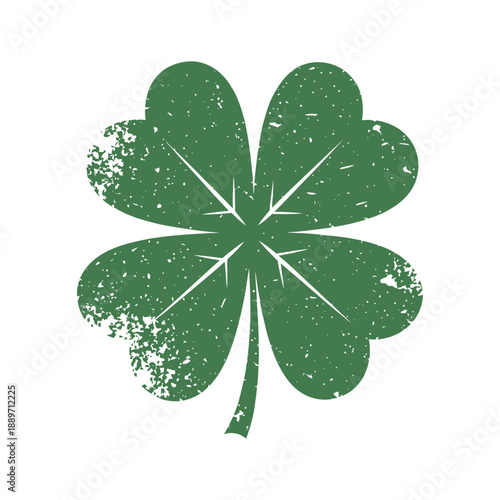 Green four leaf clover with distressed texture