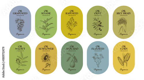 Set of plant oil labels vector
