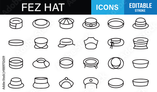 Traditional headwear icon set featuring fez hats