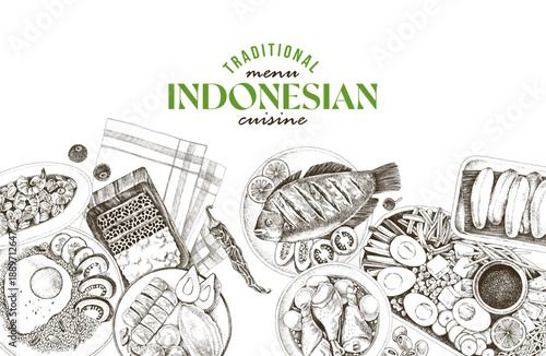 Indonesian cuisine hand drawn vector