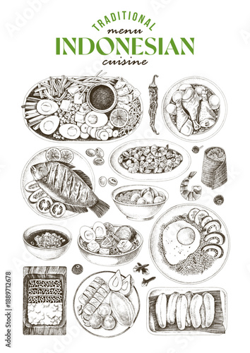 Indonesian food traditional cuisine vector