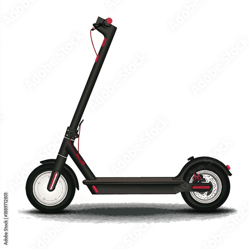 Sleek white electric scooter with black accents and red brake cable detail