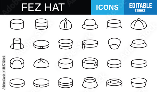 Simple black and white fez hat icon collection