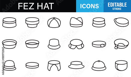 Fez hat outline icons for culture, history, and costume design
