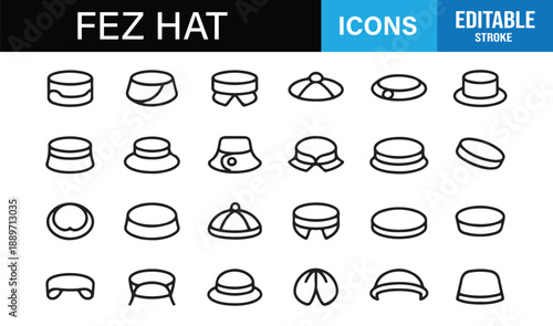 Traditional fez headwear symbol pack with editable stroke