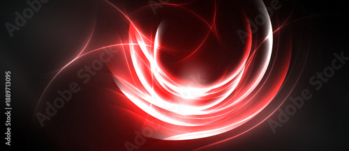Abstract red energy flows, swirling patterns, bright light against dark background. Dynamic composition creates visual impact.