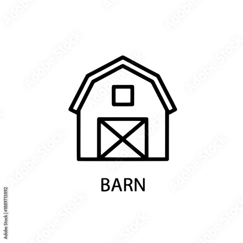 Stylized vector outline icon depicting a traditional farm barn building, symbolizing rural agriculture and storage