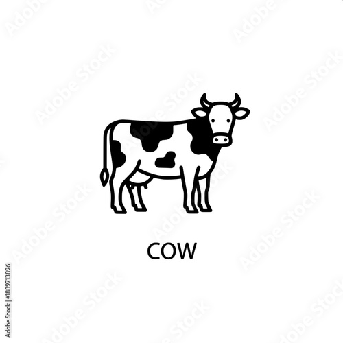 Farm Animal Icon A Simple Black and White Illustration of a Cow