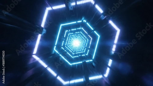 Wallpaper Mural Futuristic Neon Hexagon Tunnel Loop, Abstract Sci-Fi Background Torontodigital.ca