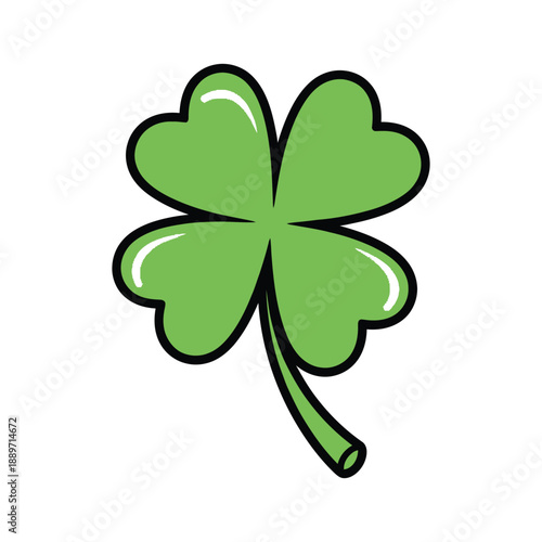 A bright green cartoon four leaf clover on for st patricks day