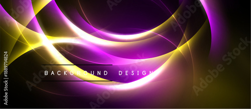 Abstract flowing lines, vibrant purple, gold hues. Dynamic composition creates modern background design. Smooth gradients, elegant curves.