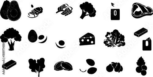 Healthy Food Icons Silhouette Collection.