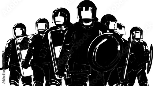 Group of Riot Police Officers Standing Together.