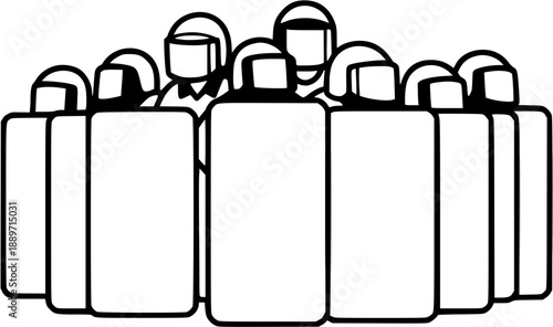 Group of Riot Police Officers Standing Together with Shields.