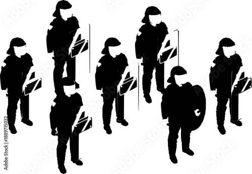 Group of Riot Police Officers Standing Together.