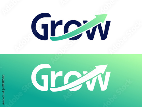 Creative Typography Grow Text Design with Curved Rising Arrow overlapping in Text Vector Illustration design concept for Business Growth, Financial Success, Agriculture Development, Economic Progress.