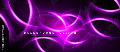 Abstract purple design features flowing lines, curves. Bright neon effect creates dynamic background. Text reads background design.