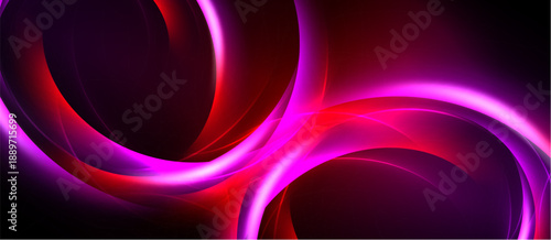 Abstract swirls, vibrant magenta, red hues. Dynamic composition, smooth gradients, modern design. Dark background enhances luminosity.