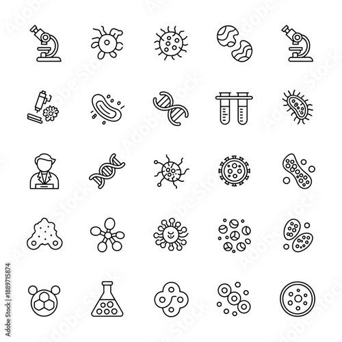 Qualityful Microbiology and biology line icon set