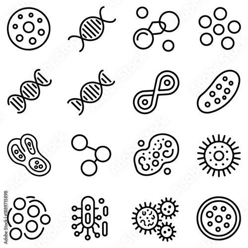 Qualityful Microbiology and biology line icon set