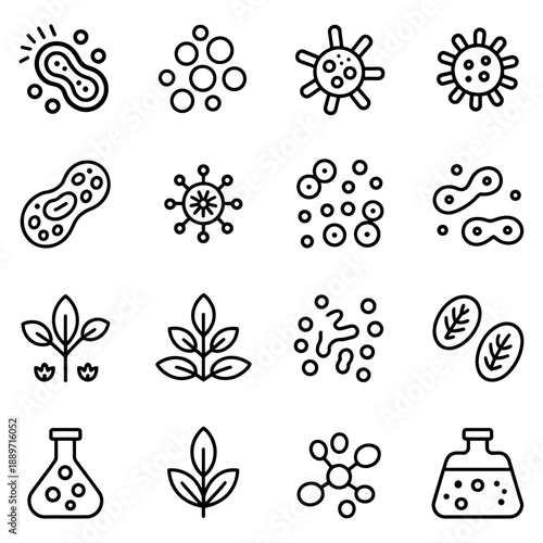Qualityful Microbiology and biology line icon set