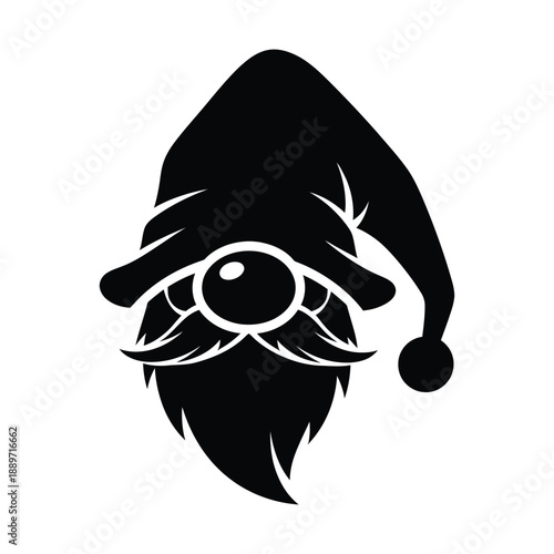 Black silhouette of a gnome face with santa hat