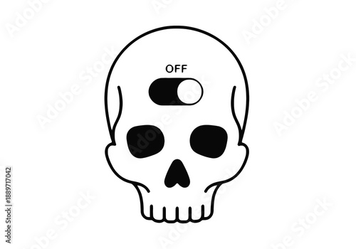Skull with offline switch symbolizing conscious decision to disconnect digital detox mindfulness and intentional technology control concept.