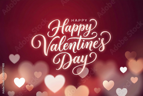 A festive Happy Valentine's Day message with hearts on a red background