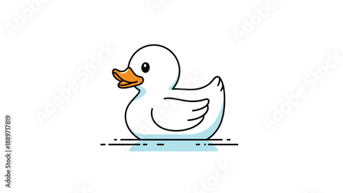 Simple vector illustration of a classic white rubber duck floating peacefully on water with subtle blue ripples in the background.