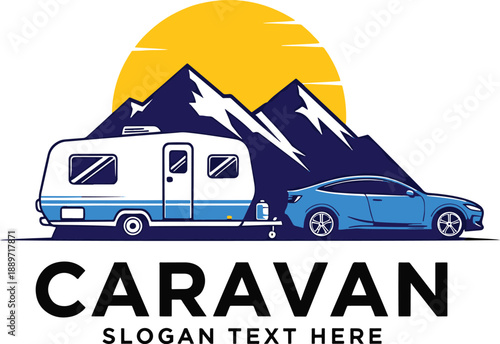 Caravan travel trailer car mountains sunset journey