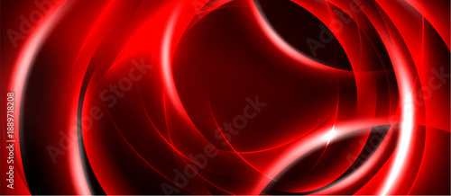 Abstract red swirls, dynamic lines create flowing energy. Dark background emphasizes bright curves, modern design element.