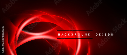 Abstract red lines create dynamic flow. Dark background emphasizes glowing curves, modern design element. Simple text reads background design.