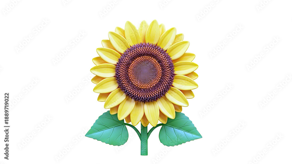 Obraz premium Stylized 3D Sunflower on White Background
