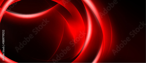 Abstract red swirls dominate dark background. Dynamic curves create flowing, energetic visual impact. Modern design element.