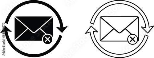 Email refresh and remove icon, mail with cross sign and arrows vector