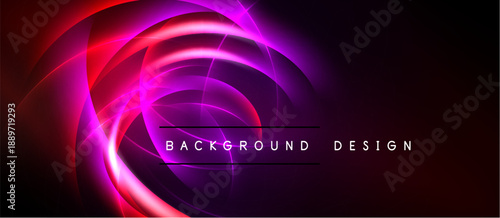Abstract neon swirls, vibrant pinks, purples, reds blend. Dark background creates dramatic visual effect. Text reads background design.
