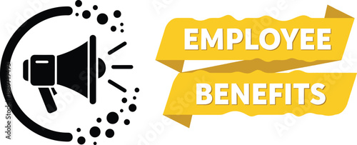 Employee benefits megaphone announcement banner for marketing message