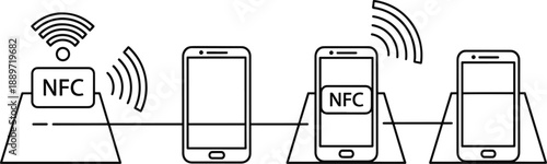 Nfc technology connectivity icons showing smartphone and data transfer